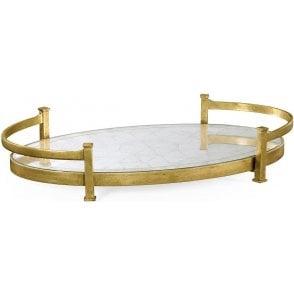 Jonathan Charles Oval Mirrored Glass Tray In Gold Finish